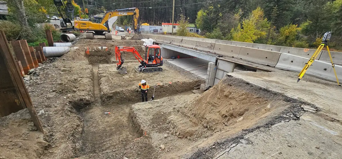 Excavation for the approach slab beside the new deck