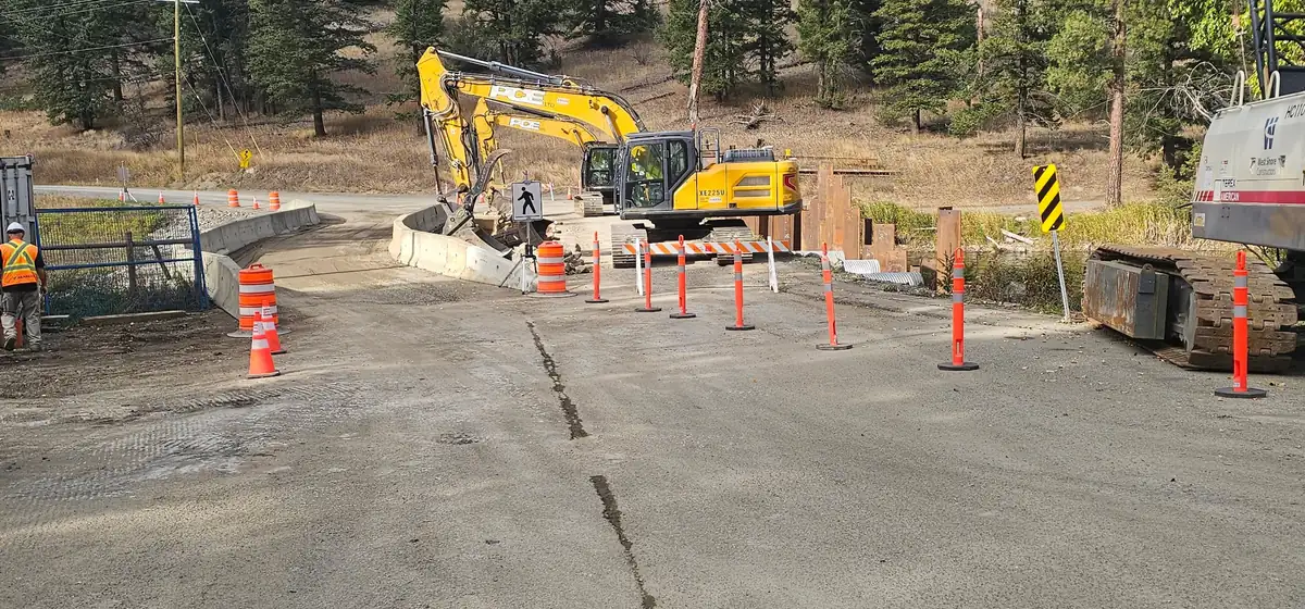 Road over the new crossing with traffic control in place