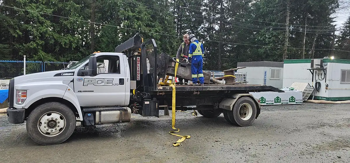 PCE hotshot deck truck loaded with attachments